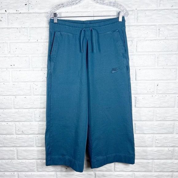 NIKE Medium Teal Cotton Pull on Cropped Wide Leg Lounge Pants - Picture 1 of 9